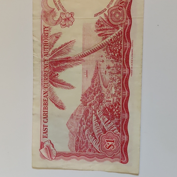 Young Queen Elizabeth East Caribbean States-Antigua Island 1 Dollar note 1965 - Picture 4 of 4